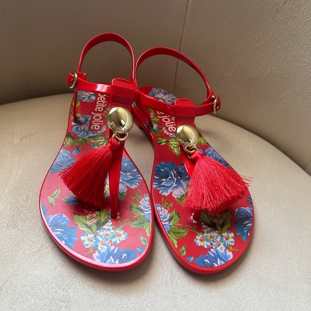 Petite Jolie Red Sandals with Gold Accents